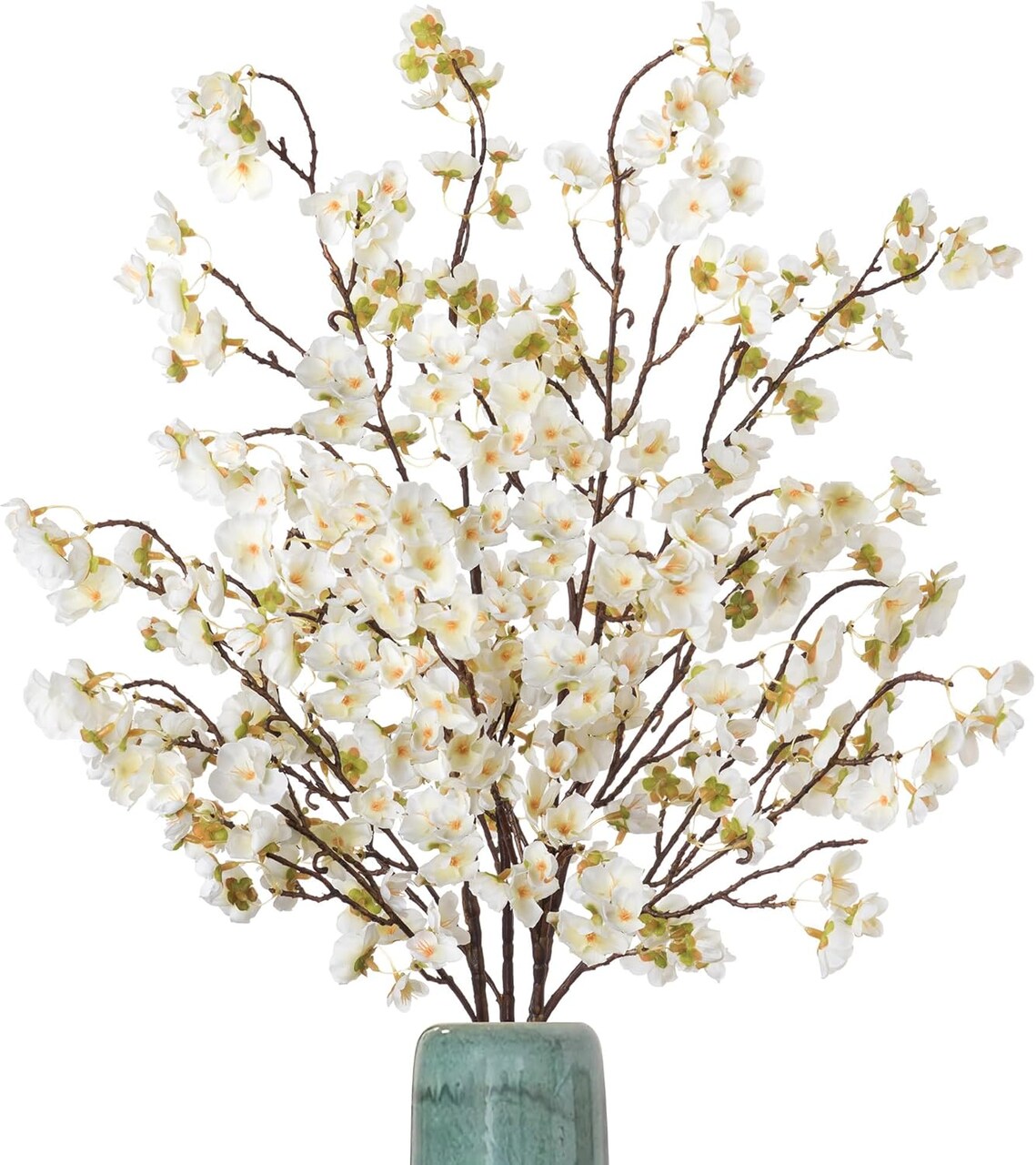 4 Pcs Summer Floral Arrangement – Artificial Cherry Blossom Flower Branches, Bulk Silk Faux Flowers Real Touch Bouquet for Home Decor, Vase Not Included (White)